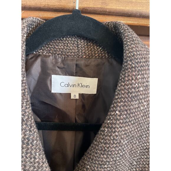 Calvin Klein brown tweed double breasted crop jacket size 8 - Picture 3 of 7